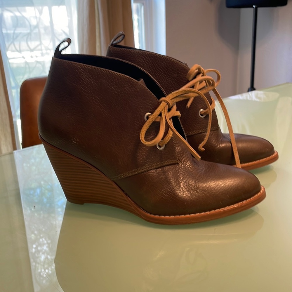 Cole Haan Grand.OS brown leather wedge bootie 7.5